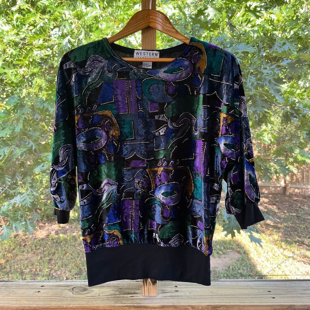 Western Connection Women's Vintage 80's Era Crushed Velvet Top Size M
